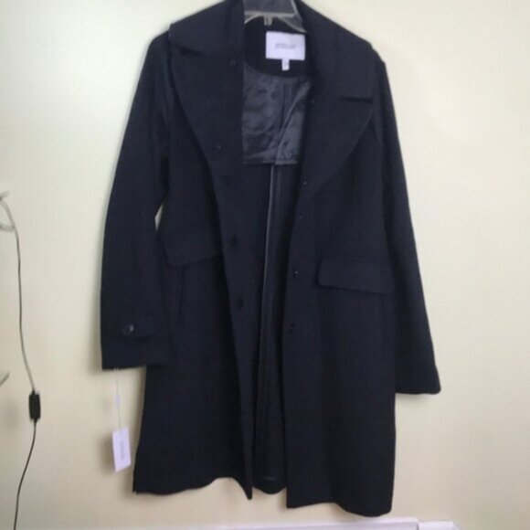 DEREK LAM 10 CROSBY New Minimalist Wool Coat Faux Fur Trim Oversized Pockets XL - Picture 7 of 16